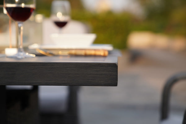 7 PCS Patio Gas Firepit and Ice Container Rectangle Dining Set with 6 Standard Height Chairs - Deals Kiosk