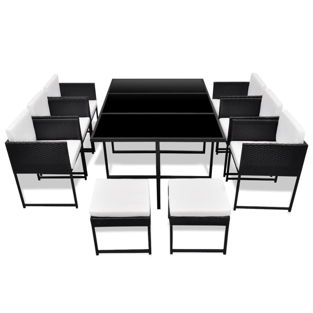 11 Piece Outdoor Dining Set with Cushions Poly Rattan Black - Deals Kiosk