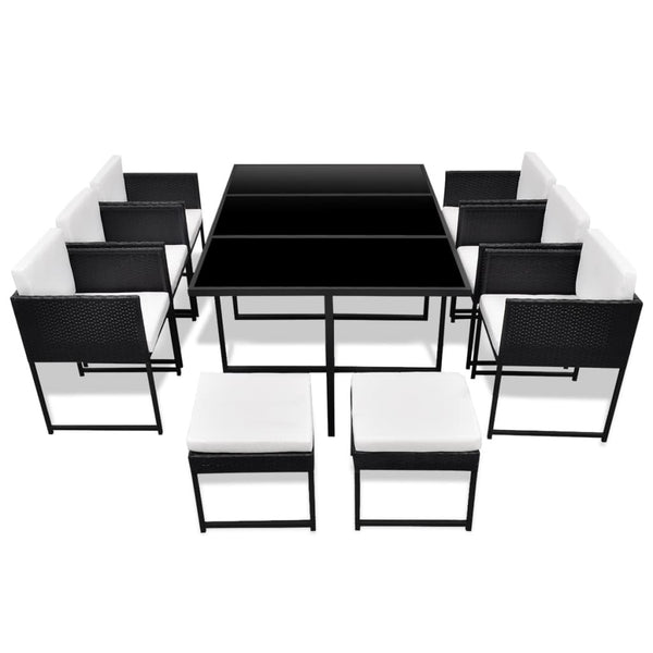 11 Piece Outdoor Dining Set with Cushions Poly Rattan Black - Deals Kiosk