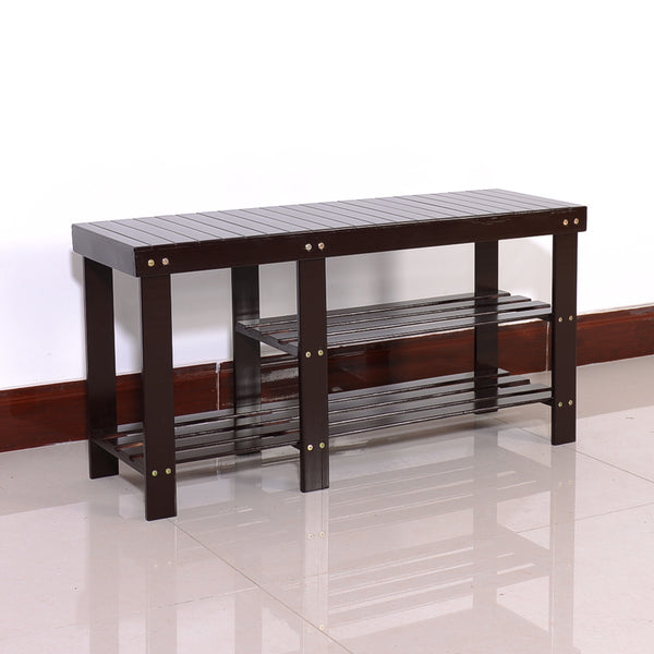 90cm Strip Pattern Tiers Bamboo Stool Shoe Rack with Boots Compartment RT - Deals Kiosk