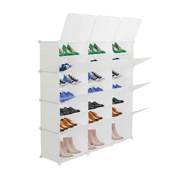 7Tier Portable 42 Pair Shoe Rack Organizer 21 Grids Tower Shelf Storage Cabinet Stand Expandable for Heels, Boots, Slippers, White RT - Deals Kiosk