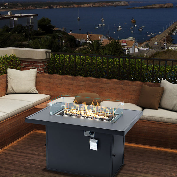 Aluminum alloy FIRE PIT TABLE 55000BTU outdoor with Glass Wind Guard for Garden Patio - Deals Kiosk