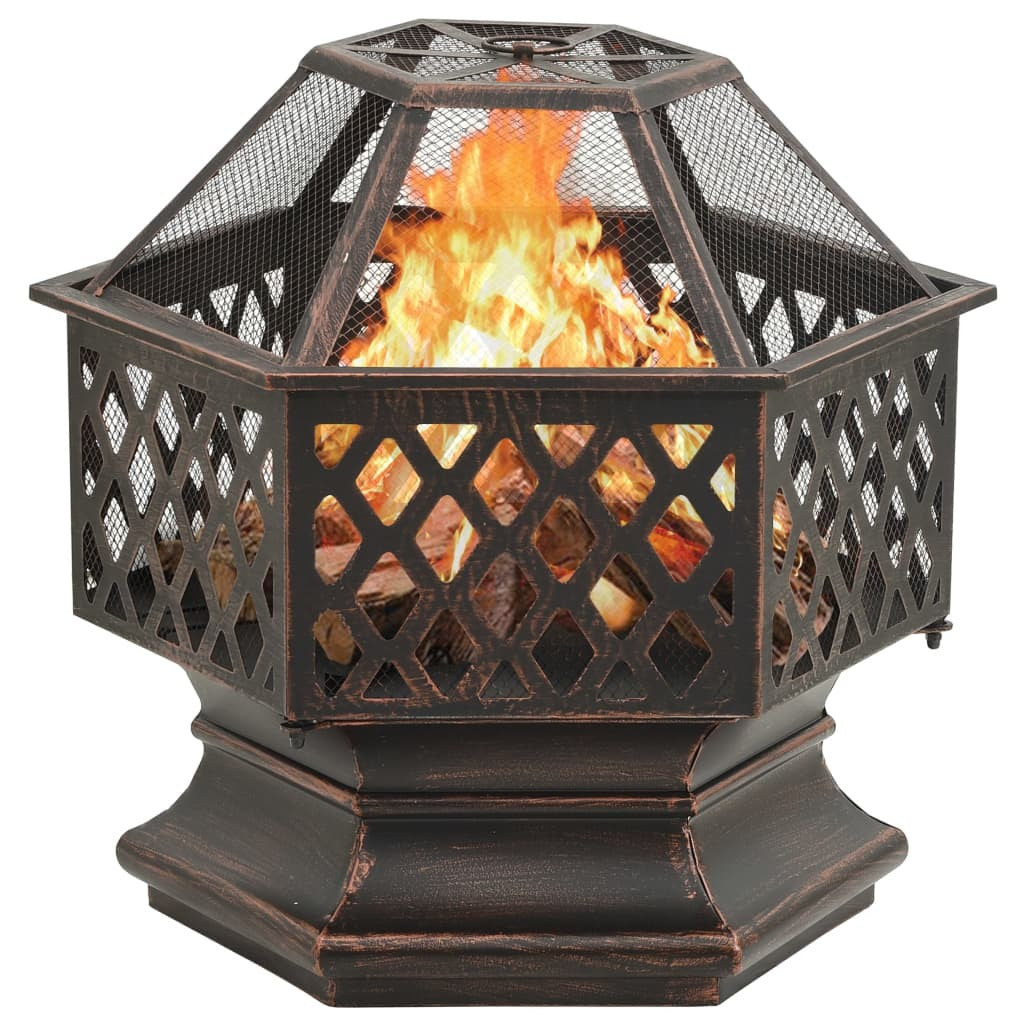 Rustic Fire Pit with Poker 24.4"x21.3"x22" XXL Steel - Deals Kiosk