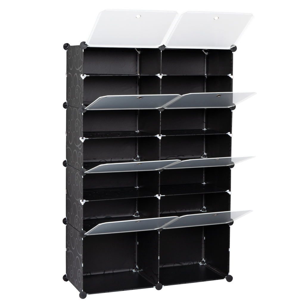 7-Tier Portable 28 Pair Shoe Rack Organizer 14 Grids Tower Shelf Storage Cabinet Stand Expandable for Heels, Boots, Slippers, Black RT - Deals Kiosk