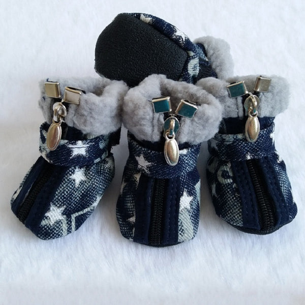 Pet Booties Set, 4 PCS Warm Winter Snow Stylish Shoes, Skid-Proof Anti Slip Sole Paw Protector with Zipper Star Design - Deals Kiosk
