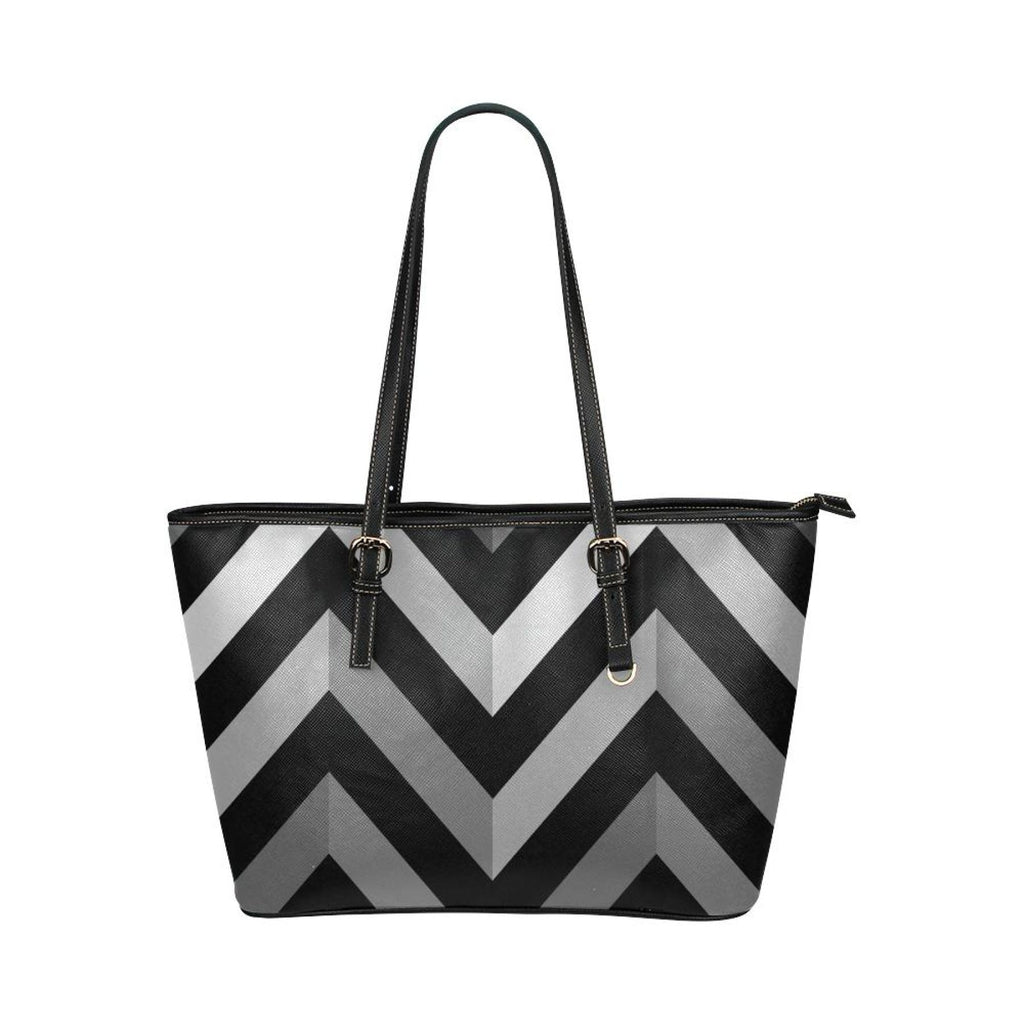 Black And Gray Herringbone Style Leather Tote Bag - Deals Kiosk