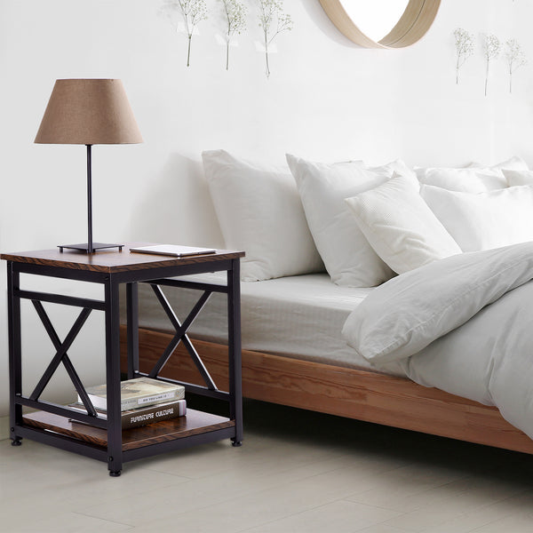 Industrial End Table, 18 inch Square Side Table with Storage Shelf, Sturdy X-Design Metal Frame, for Living Room Bedroom - Deals Kiosk