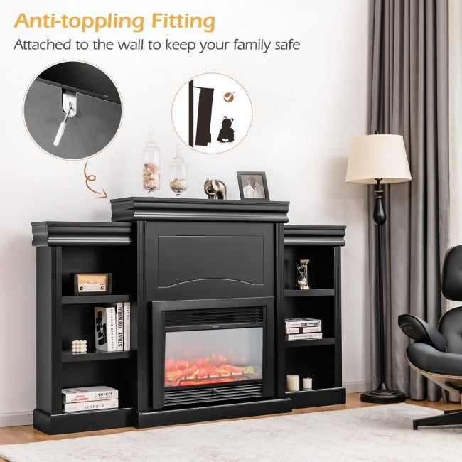 70 Inch Modern Fireplace Media Entertainment Center with Bookcase - Deals Kiosk