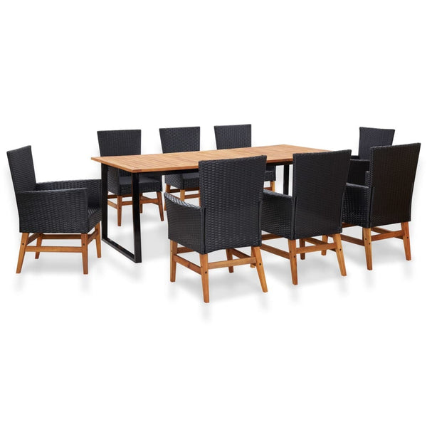 9 Piece Outdoor Dining Set Poly Rattan and Acacia Wood Black - Deals Kiosk