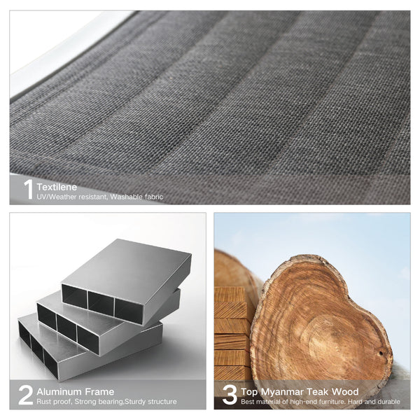 Higold - Champion Patio Dining Set, 7 Pieces Outdoor Dining Chairs with Teak Solid Wood Tabletop, Matte Charcoal Aluminum Frame - Deals Kiosk