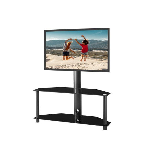 Height And Angle Adjustable Multi-Function Tempered Glass Metal Frame Floor TV Stand - Deals Kiosk