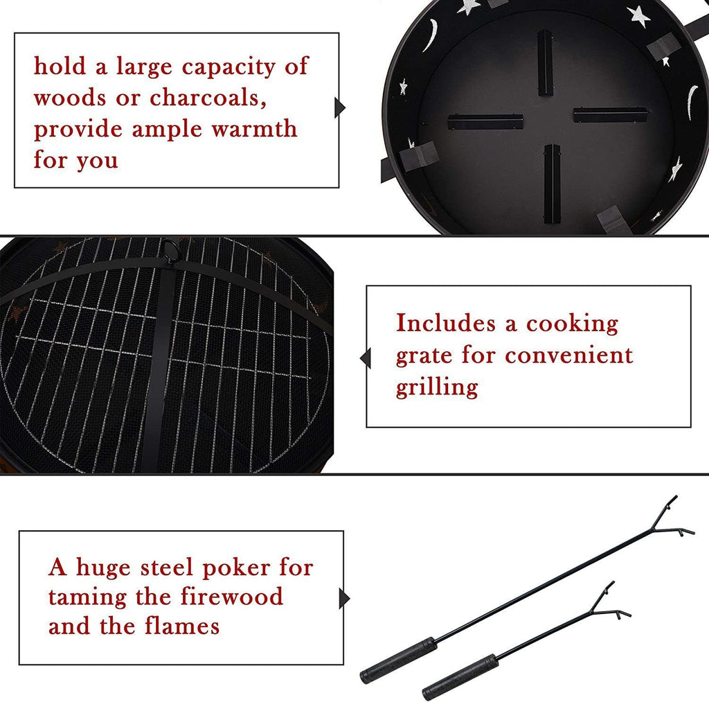 [DO NOT SOLD ON AMAZON]Outdoor Wood Burning Large Fireplace, 32 Inch Steel Round Firepit Bowl with BBQ Grill, Cooking Grate, Spark Screen, Fire Poker, Cover, Portable Fire Pit for Outside - Deals Kiosk