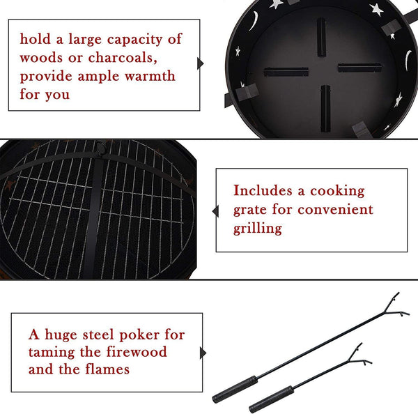 [DO NOT SOLD ON AMAZON]Outdoor Wood Burning Large Fireplace, 32 Inch Steel Round Firepit Bowl with BBQ Grill, Cooking Grate, Spark Screen, Fire Poker, Cover, Portable Fire Pit for Outside - Deals Kiosk