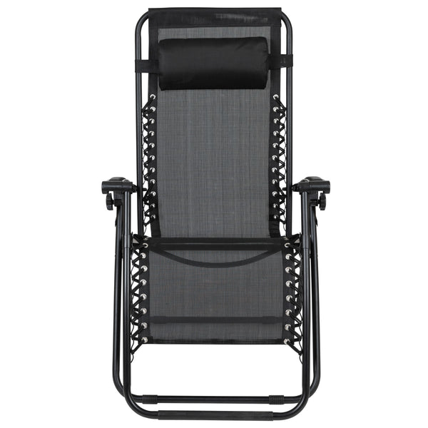Adjustable Folding Mesh Zero Gravity Reclining Lounge Chair with Pillow and Cup Holder Tray, Set of 2 - Deals Kiosk