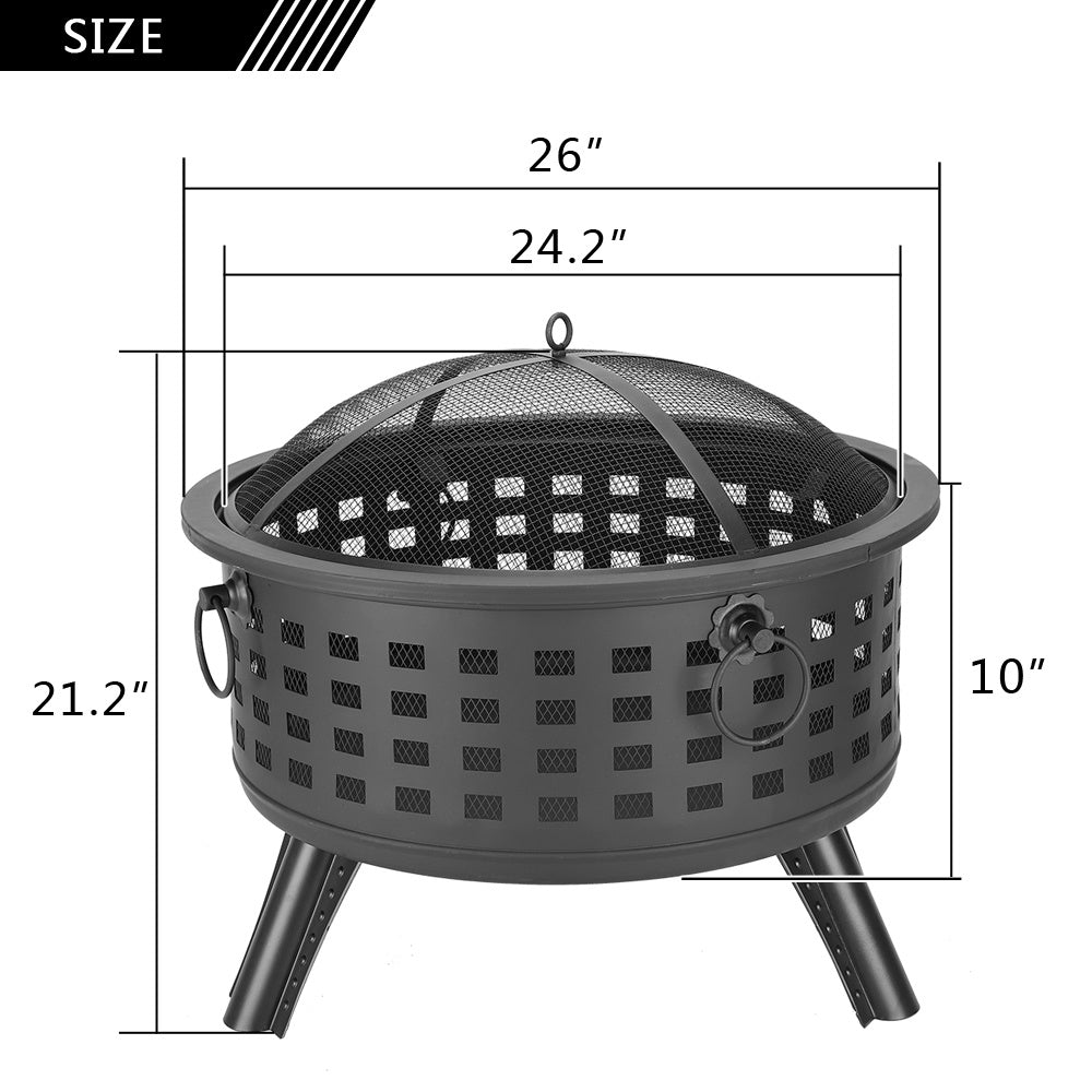 26" Round Metal Lattice Fire Pit Fire Bowl Outdoor BBQ Burn Grill Patio Brazier - Deals Kiosk