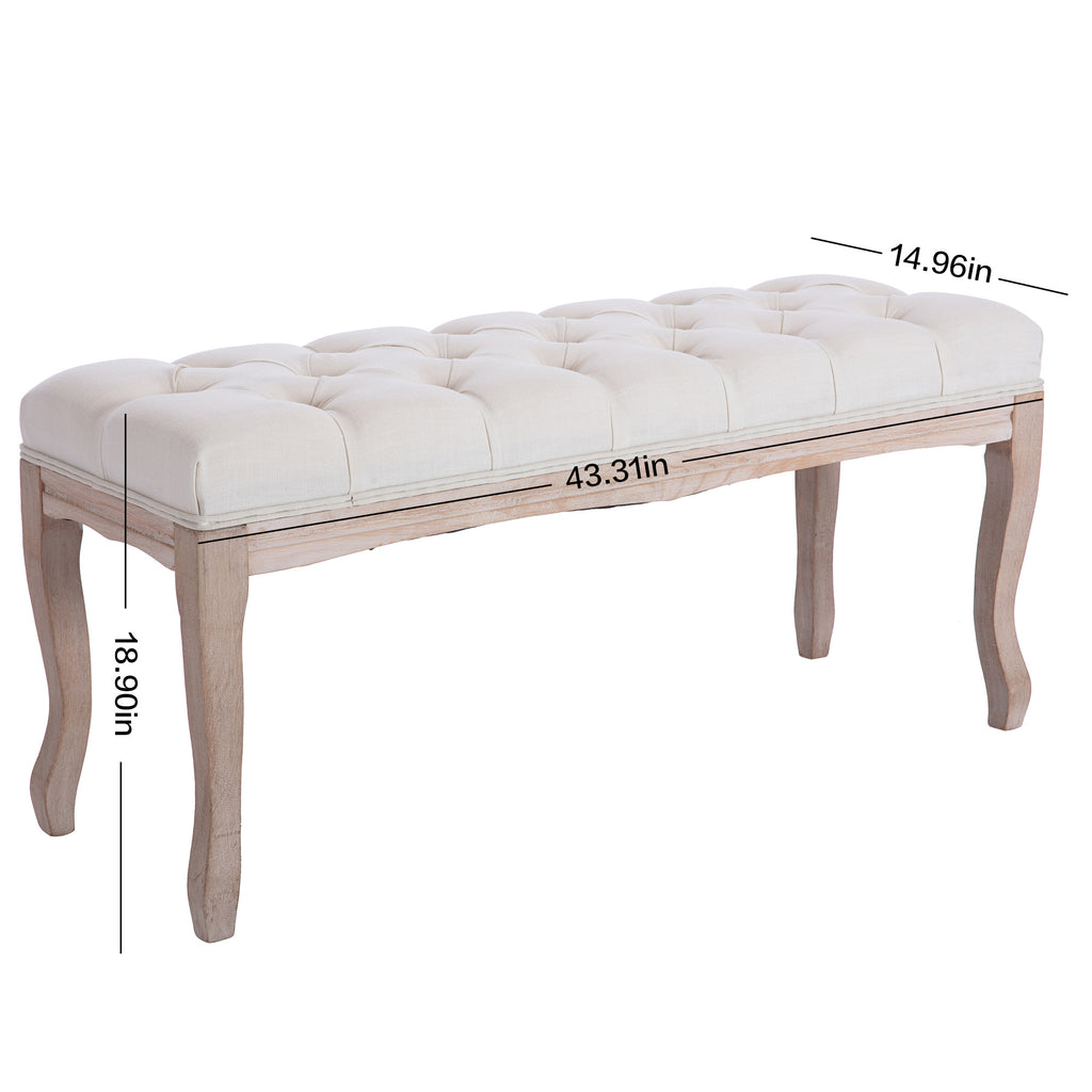 French Style Natural Rubber Wood Bench,Beige - Deals Kiosk