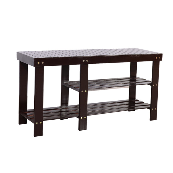 90cm Strip Pattern Tiers Bamboo Stool Shoe Rack with Boots Compartment RT - Deals Kiosk