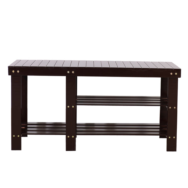 90cm Strip Pattern Tiers Bamboo Stool Shoe Rack with Boots Compartment RT - Deals Kiosk