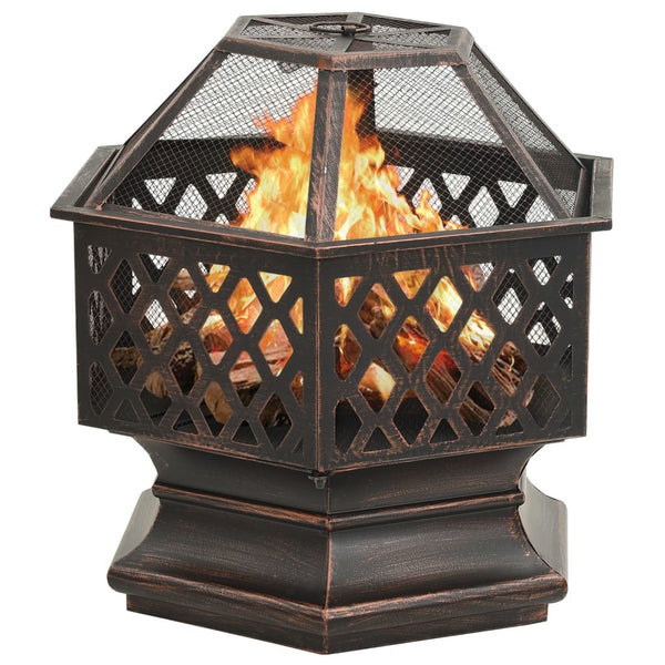 Rustic Fire Pit with Poker 24.4"x21.3"x22" XXL Steel - Deals Kiosk