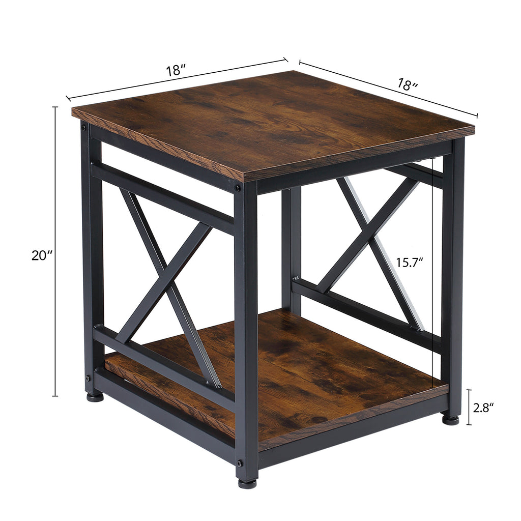 Industrial End Table, 18 inch Square Side Table with Storage Shelf, Sturdy X-Design Metal Frame, for Living Room Bedroom - Deals Kiosk