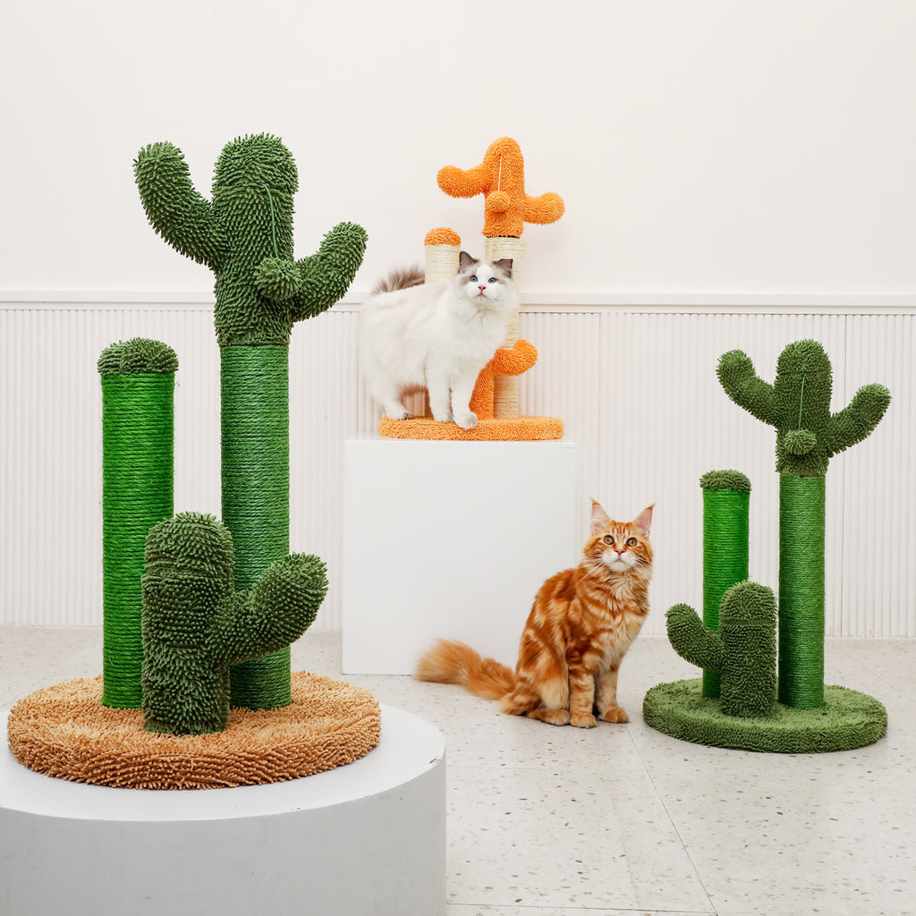 Cat Scratching Post Cactus Cat Scratcher Featuring with 3 Scratching Poles and Interactive Dangling Ball Orange XH - Deals Kiosk