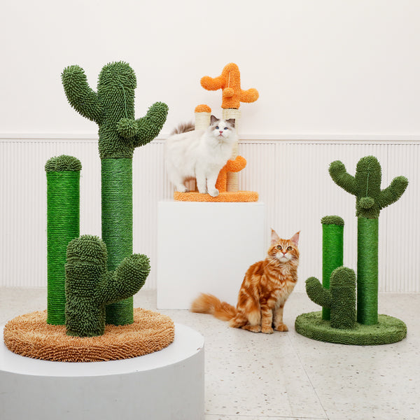 Cat Scratching Post Cactus Cat Scratcher Featuring with 3 Scratching Poles and Interactive Dangling Ball Orange XH - Deals Kiosk