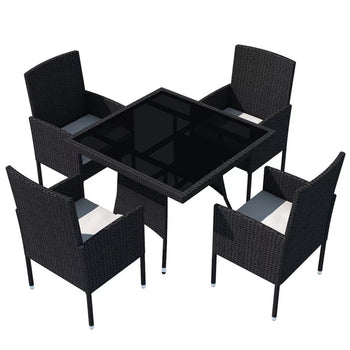 5 Piece Outdoor Dining Set with Cushions Poly Rattan Black - Deals Kiosk