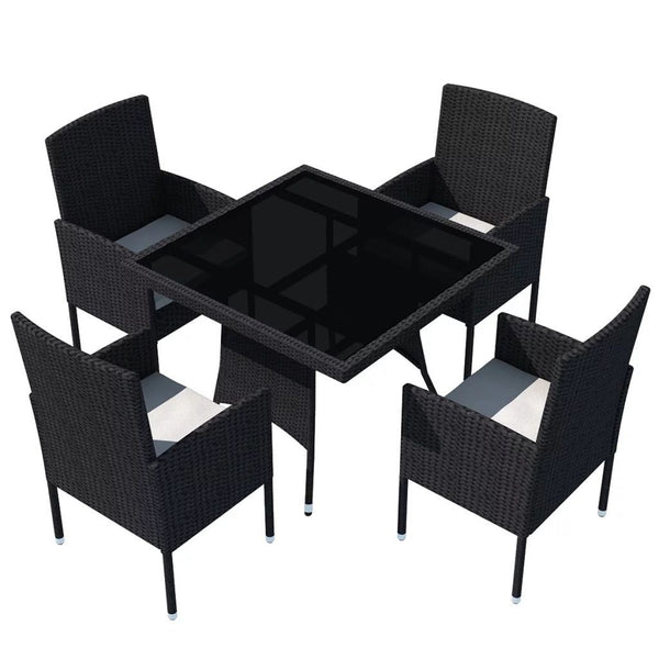 5 Piece Outdoor Dining Set with Cushions Poly Rattan Black - Deals Kiosk
