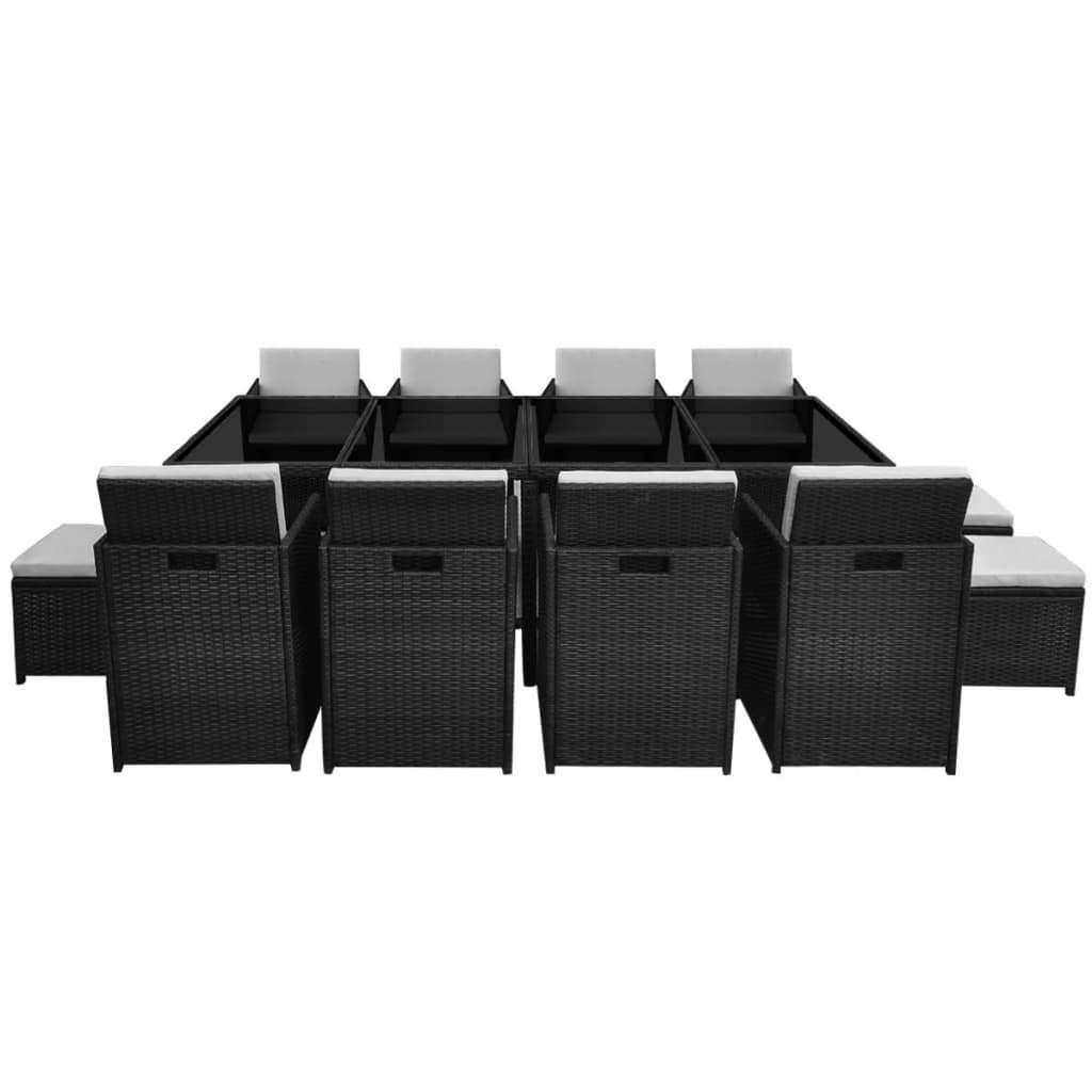 13 Piece Outdoor Dining Set with Cushions Poly Rattan Black - Deals Kiosk