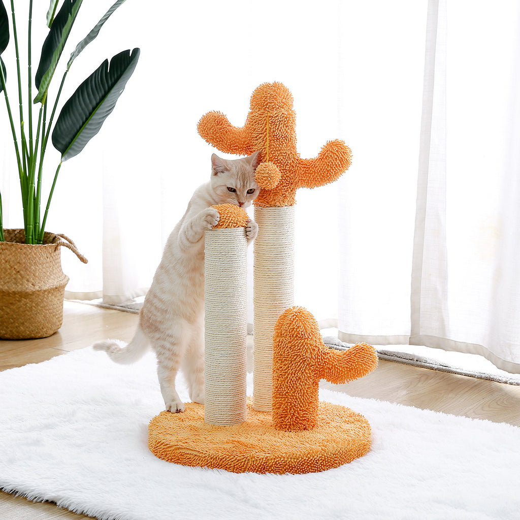 Cat Scratching Post Cactus Cat Scratcher Featuring with 3 Scratching Poles and Interactive Dangling Ball Orange XH - Deals Kiosk