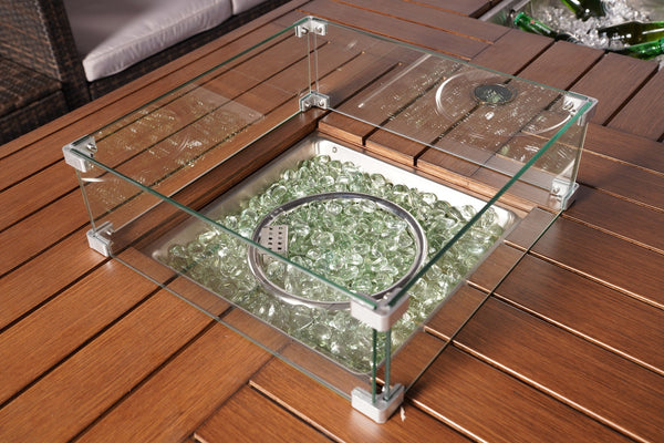 7 PCS Patio Gas Firepit and Ice Container Rectangle Dining Set with 6 Standard Height Chairs - Deals Kiosk