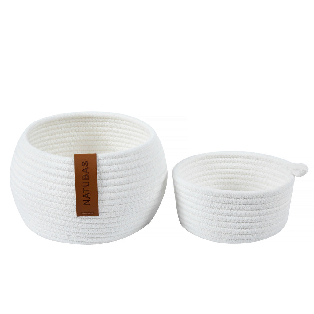 Baby White Woven Cotton Rope Basket, 2 Pieces Small Decorative Toy Storage Baskets for Gifts Empty - Deals Kiosk