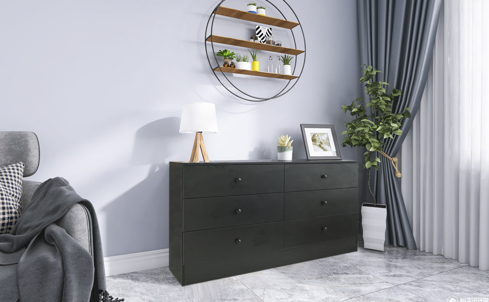 Chest of Drawers Wood Storage Cabinet with 6 Drawers Black - Deals Kiosk