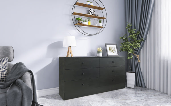 Chest of Drawers Wood Storage Cabinet with 6 Drawers Black - Deals Kiosk