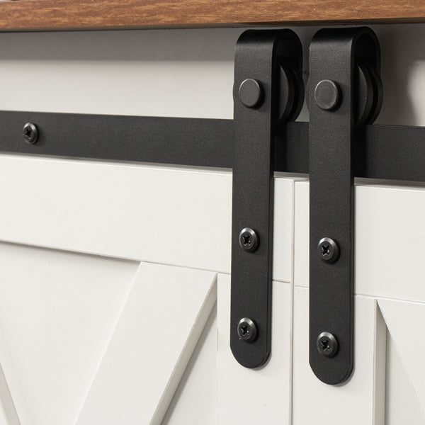 Distressed White&Rustic Sliding Barn Door TV Stand Modern&Farmhouse Wood Entertainment Center, Storage Cabinet Table Living Room with Adjustable Shelves for TVs Up to 65" XH - Deals Kiosk