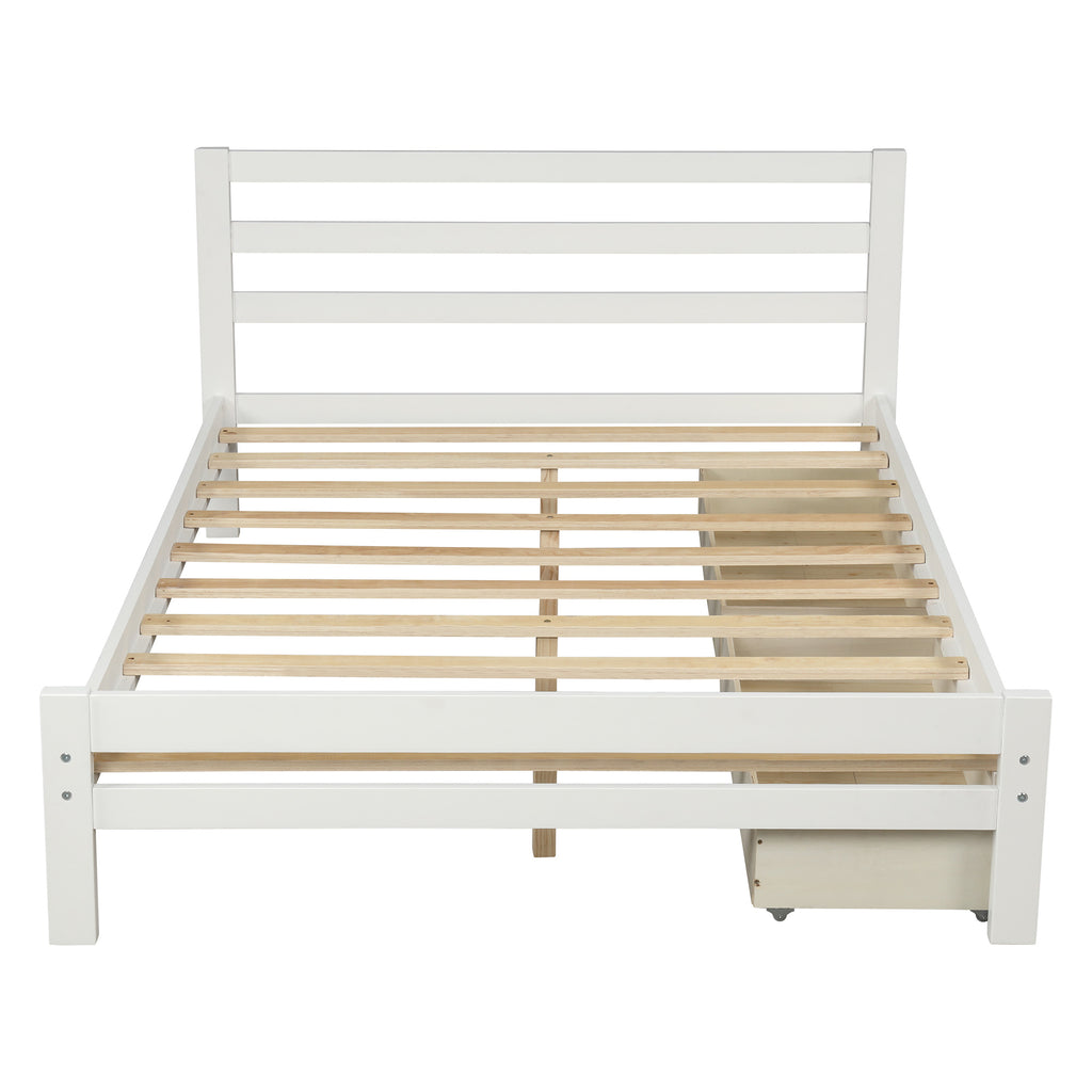 Full Size Bed Frame with Storage,Bed Frame with Drawers Full Size,500lb Heavy Duty Solid Wood Platform Bed with Headboard/Wood Slat Support/No Box Spring Needed/Easy Assembly (White,Full) RT - Deals Kiosk