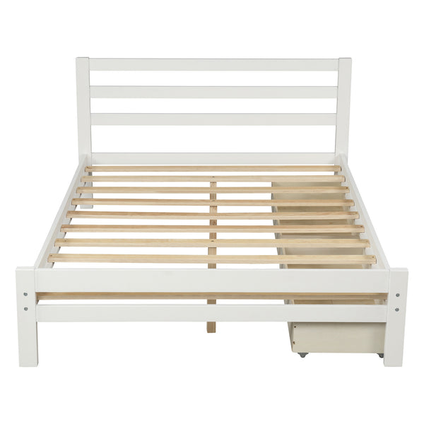 Full Size Bed Frame with Storage,Bed Frame with Drawers Full Size,500lb Heavy Duty Solid Wood Platform Bed with Headboard/Wood Slat Support/No Box Spring Needed/Easy Assembly (White,Full) RT - Deals Kiosk