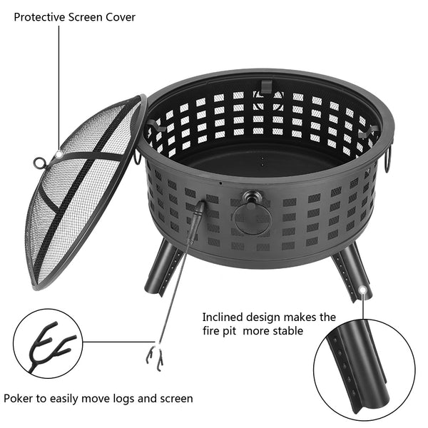 26" Round Metal Lattice Fire Pit Fire Bowl Outdoor BBQ Burn Grill Patio Brazier - Deals Kiosk