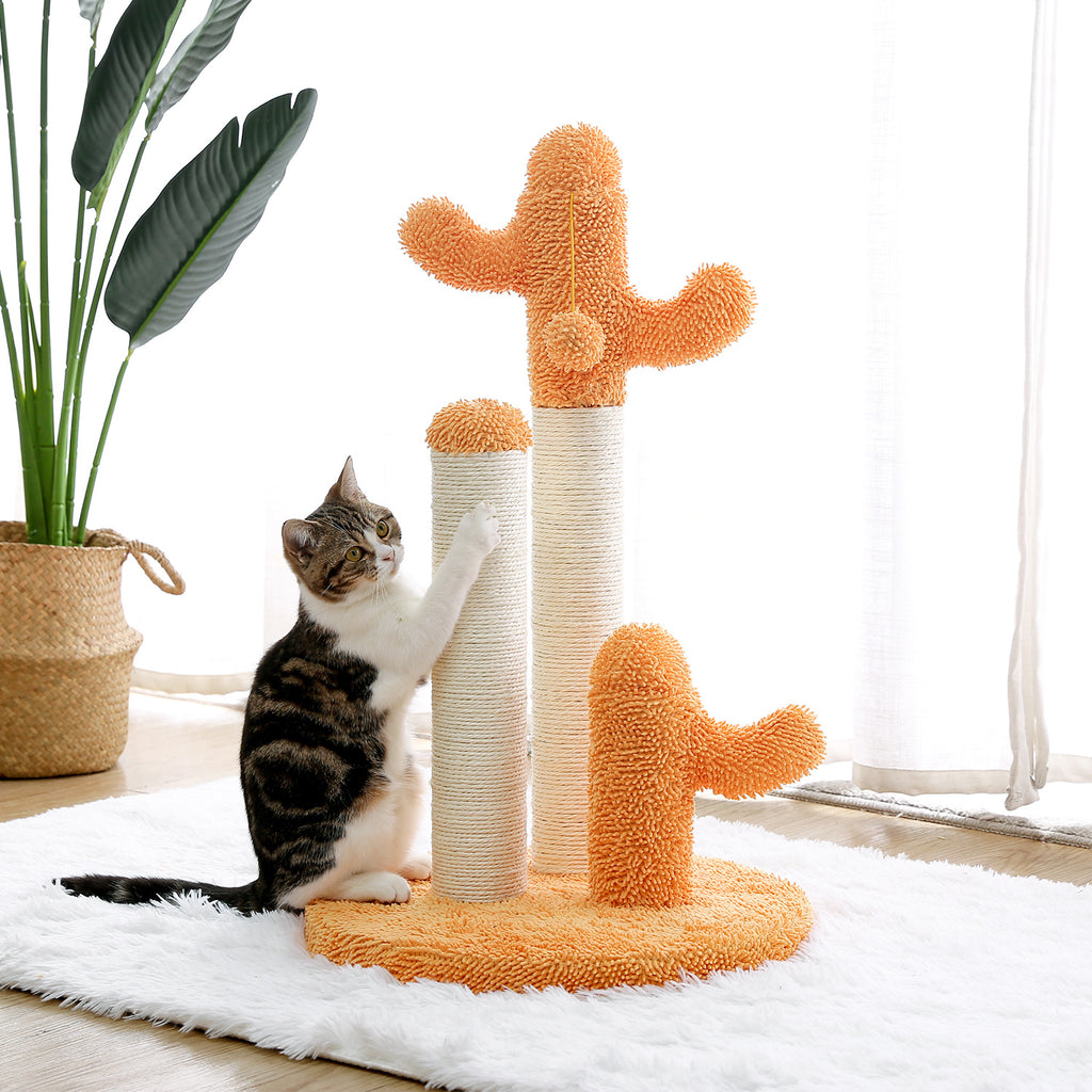 Cat Scratching Post Cactus Cat Scratcher Featuring with 3 Scratching Poles and Interactive Dangling Ball Orange XH - Deals Kiosk