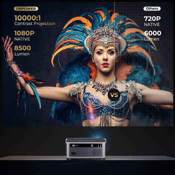 DBPOWER Native 1080P WiFi Projector, Upgrade 9500L Full HD Outdoor Movie Projector, Support 4D Keystone Correction, Zoom, PPT, 300
