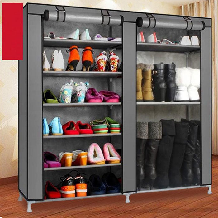 Double Rows Home Shoe Rack Shelf Storage Closet Organizer Cabinet Portable Cover Grey - Deals Kiosk