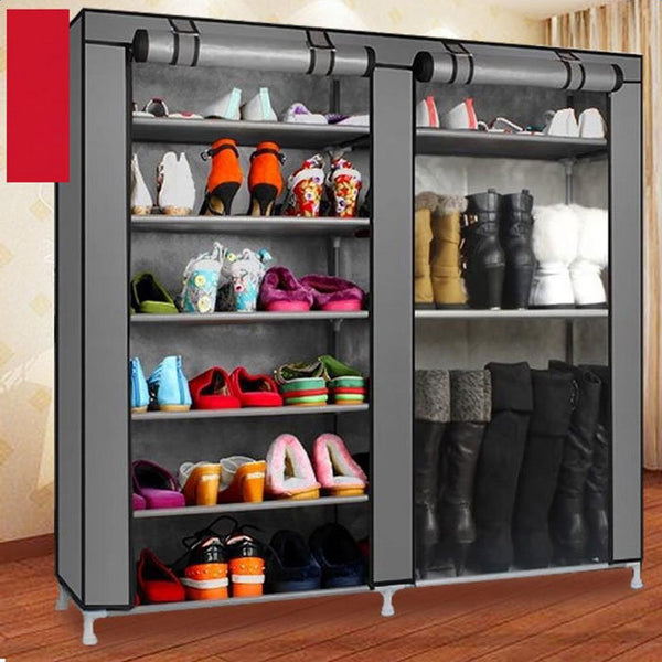Double Rows Home Shoe Rack Shelf Storage Closet Organizer Cabinet Portable Cover Grey - Deals Kiosk