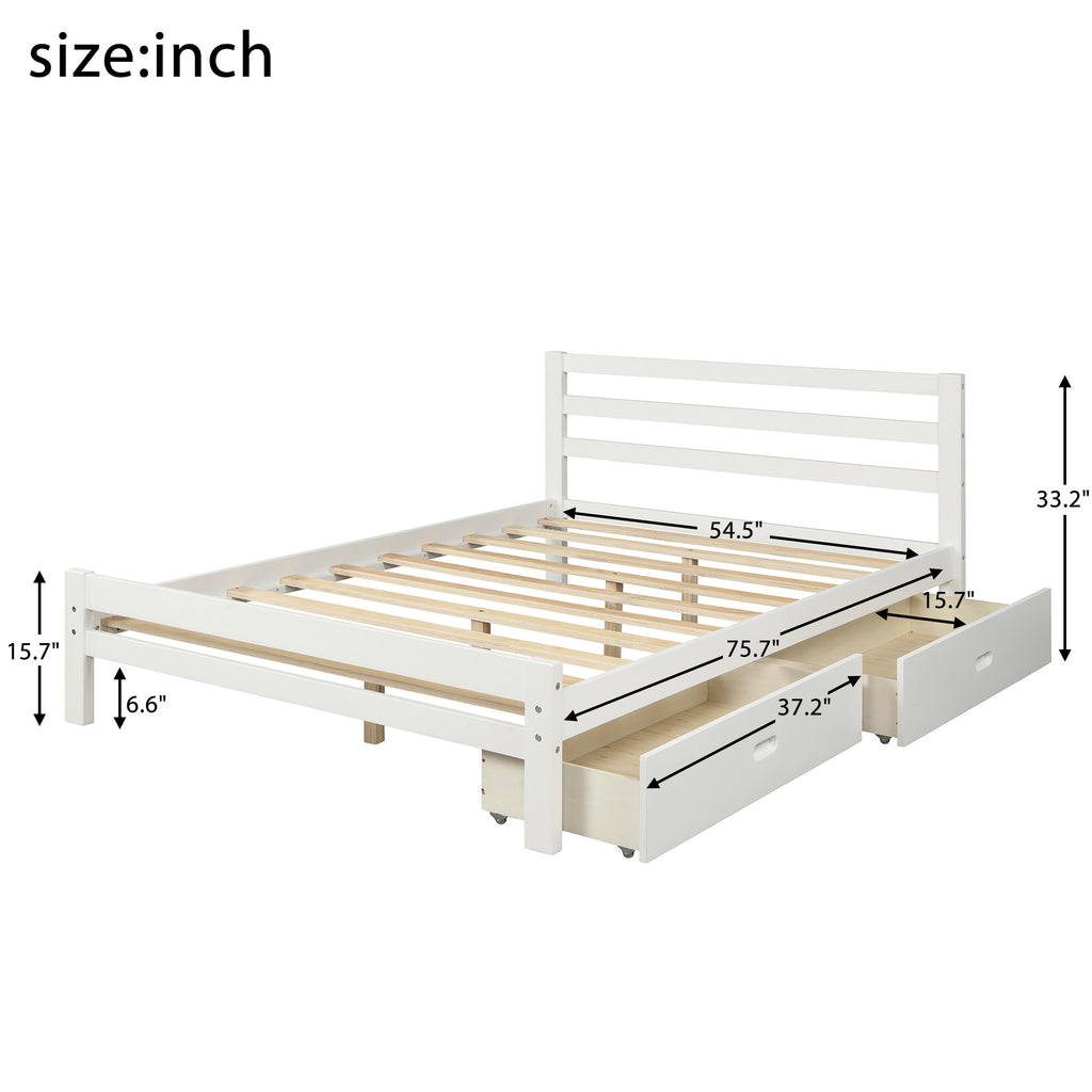 Full Size Bed Frame with Storage,Bed Frame with Drawers Full Size,500lb Heavy Duty Solid Wood Platform Bed with Headboard/Wood Slat Support/No Box Spring Needed/Easy Assembly (White,Full) RT - Deals Kiosk