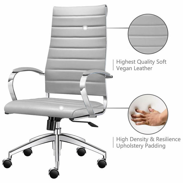 High Back Office Chair with Armrest Ergonomic Desk Chair for Extra Back & Lumbar Support Black Adjustable Swivel Chair in Durable Vegan Leather - Deals Kiosk