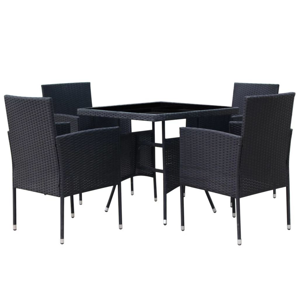 5 Piece Outdoor Dining Set with Cushions Poly Rattan Black - Deals Kiosk