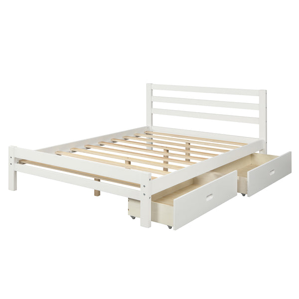 Full Size Bed Frame with Storage,Bed Frame with Drawers Full Size,500lb Heavy Duty Solid Wood Platform Bed with Headboard/Wood Slat Support/No Box Spring Needed/Easy Assembly (White,Full) RT - Deals Kiosk
