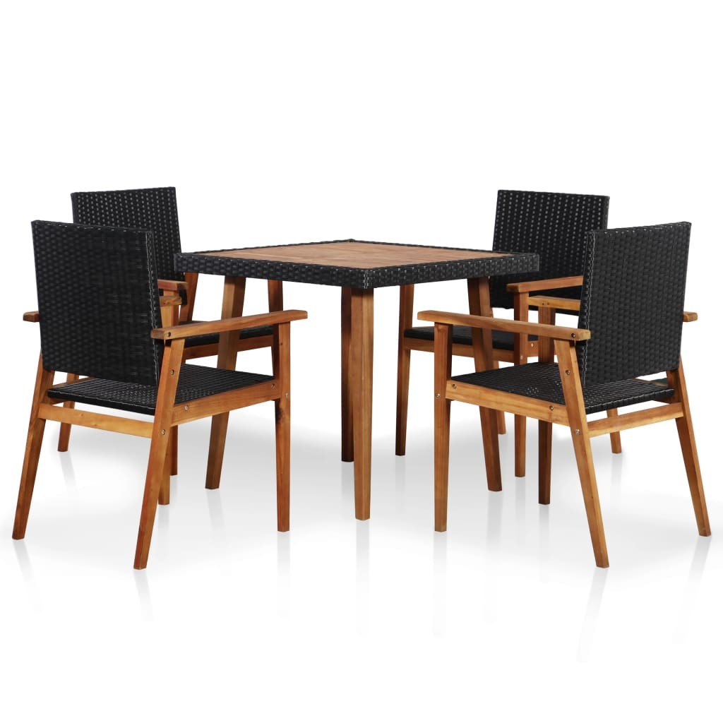 5 Piece Outdoor Dining Set Poly Rattan Black and Brown - Deals Kiosk