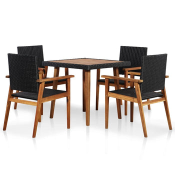 5 Piece Outdoor Dining Set Poly Rattan Black and Brown - Deals Kiosk