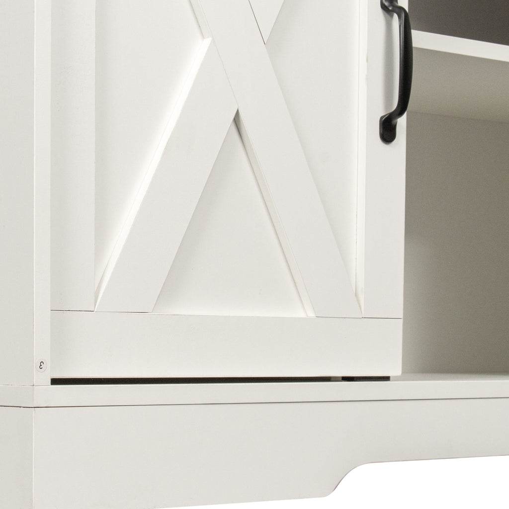 Distressed White&Rustic Sliding Barn Door TV Stand Modern&Farmhouse Wood Entertainment Center, Storage Cabinet Table Living Room with Adjustable Shelves for TVs Up to 65" XH - Deals Kiosk