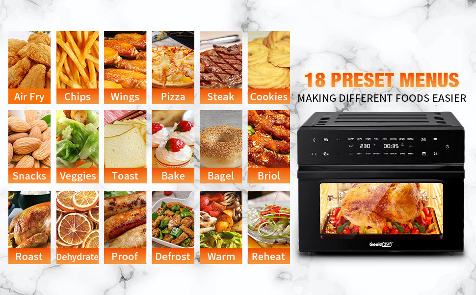 Geek Chef AiroCook 31QT Air Fryer Toaster Oven Combo, with Extra Large Capacity, Family Size, 18-in-1 Countertop Oven(Prohibited from listing on Amazon) - Deals Kiosk